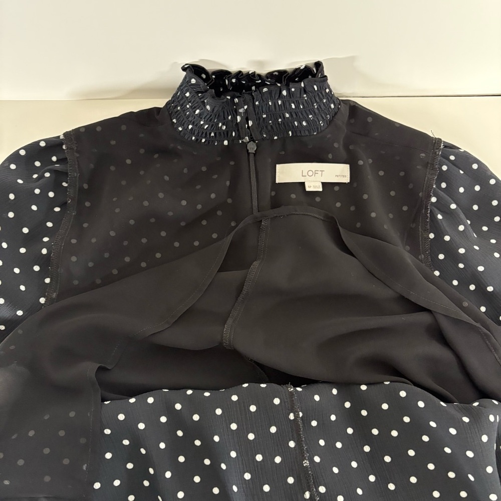 Ann Taylor LOFT Black & White Polka Dot Long Sleeve Lined Mini Dress 4P NWOT - Picture 3 of 4